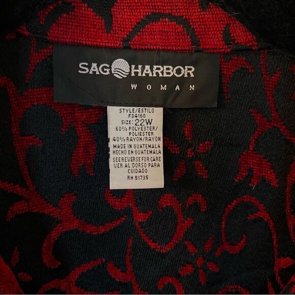 Sag Harbor Womens Sz 22W Red Black Soft Textured Tapestry Button Up Shirt Jacket - Picture 4 of 8